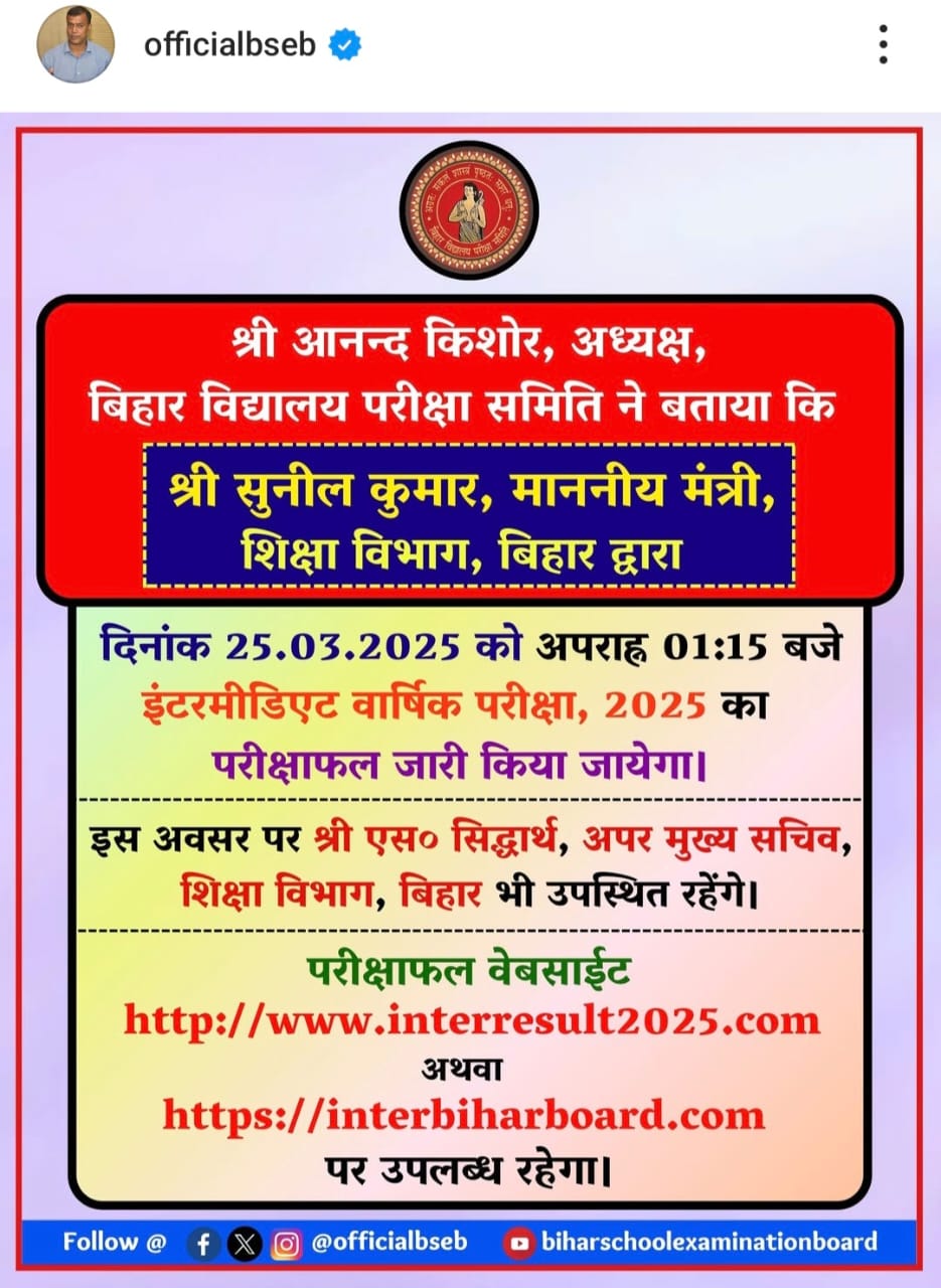Bihar Board 12th Result 2025 :
