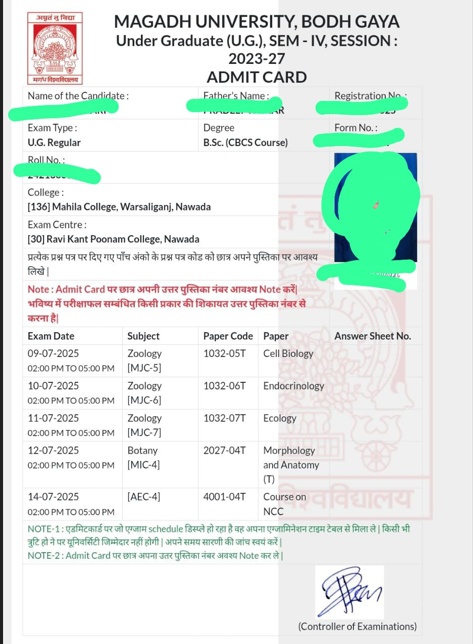 Magadh University 4th Semester Admit Card 2023-27: Download Link For BA/BSC/BCOM एडमिट कार्ड इस दिन जारी किया जाएगा जानें ?